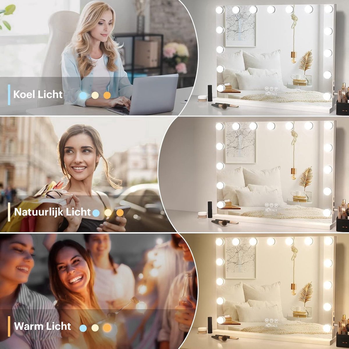 Royals Hollywood make up Spiegel - 58x48CM - Bluetooth - 15x Led Lampen