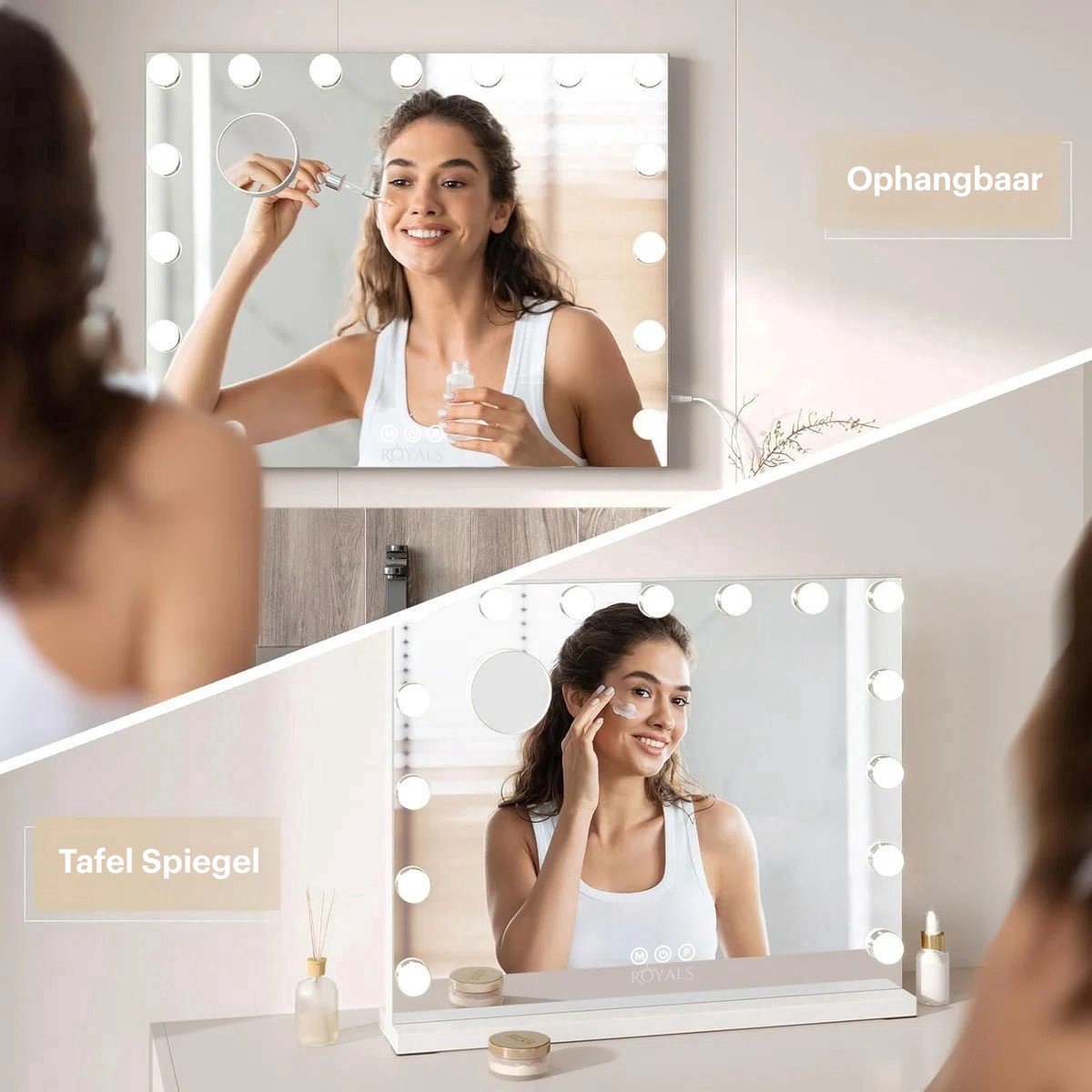 Royals Hollywood make up Spiegel - 58x48CM - 15x Led Lampen