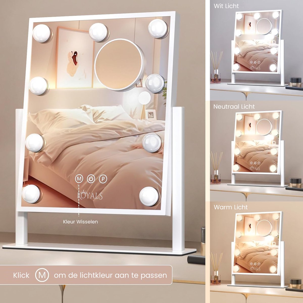 Royals Hollywood make up Spiegel - 37x30CM - 9x Led Lampen