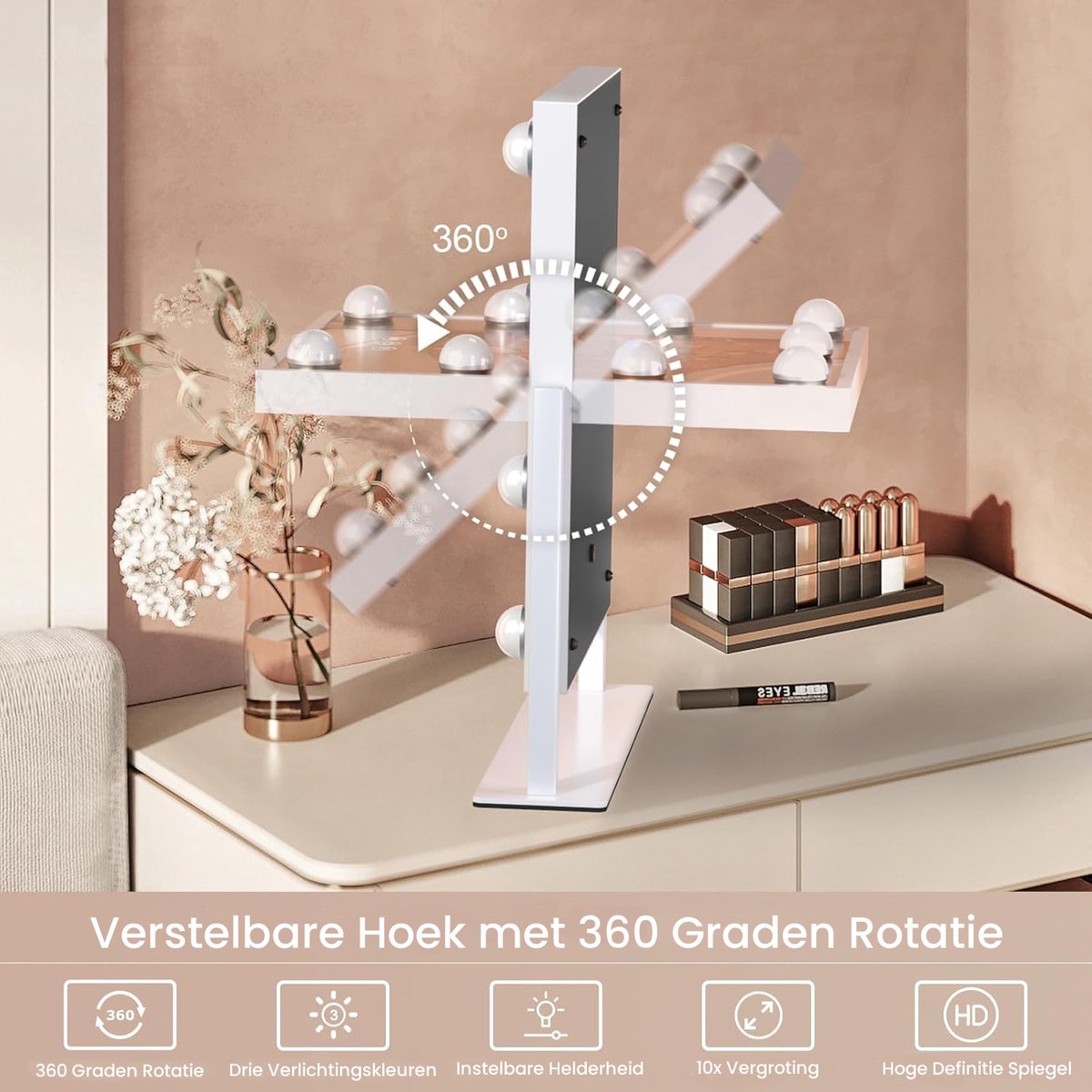 Royals Hollywood make up Spiegel - 37x30CM - 9x Led Lampen