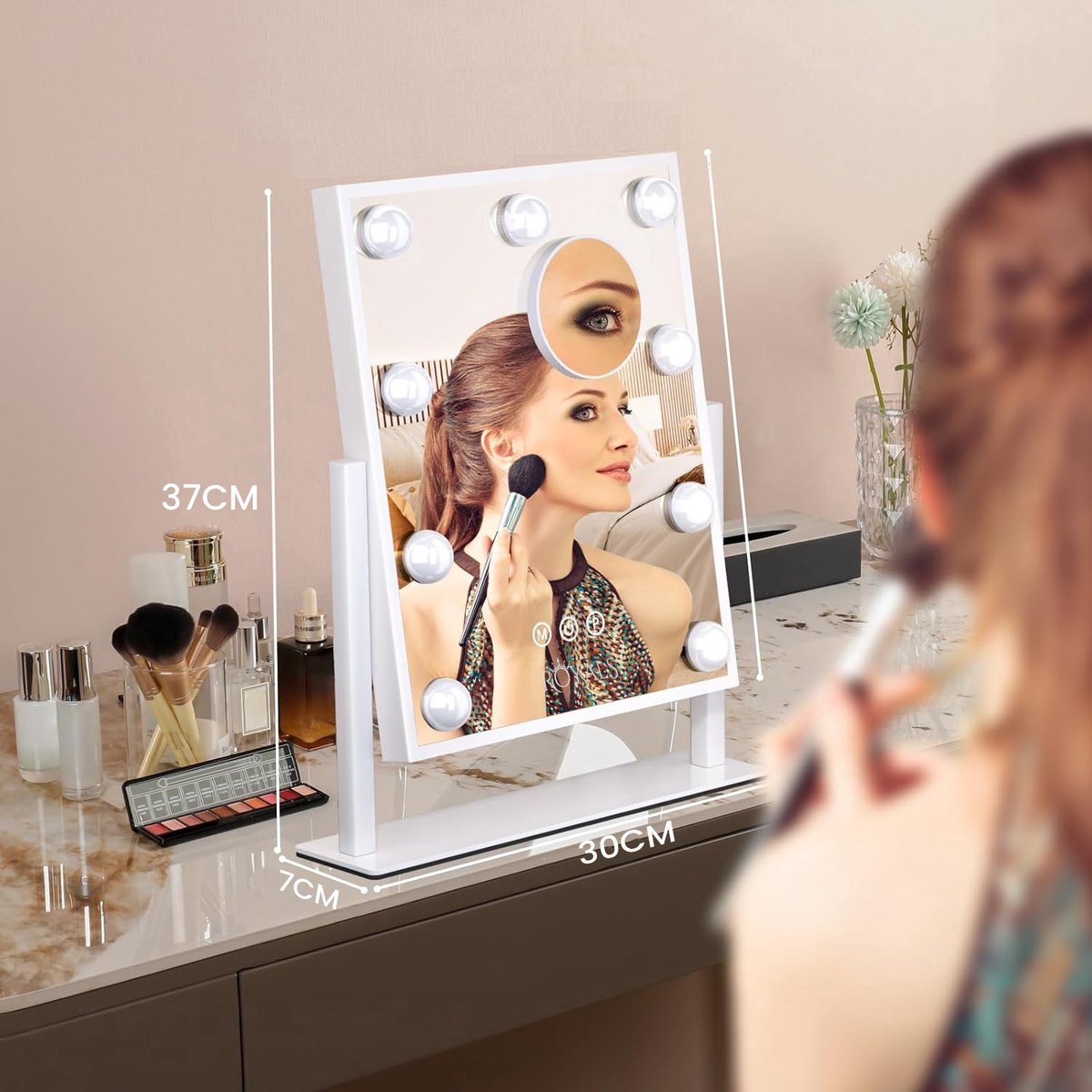 Royals Hollywood make up Spiegel - 37x30CM - 9x Led Lampen