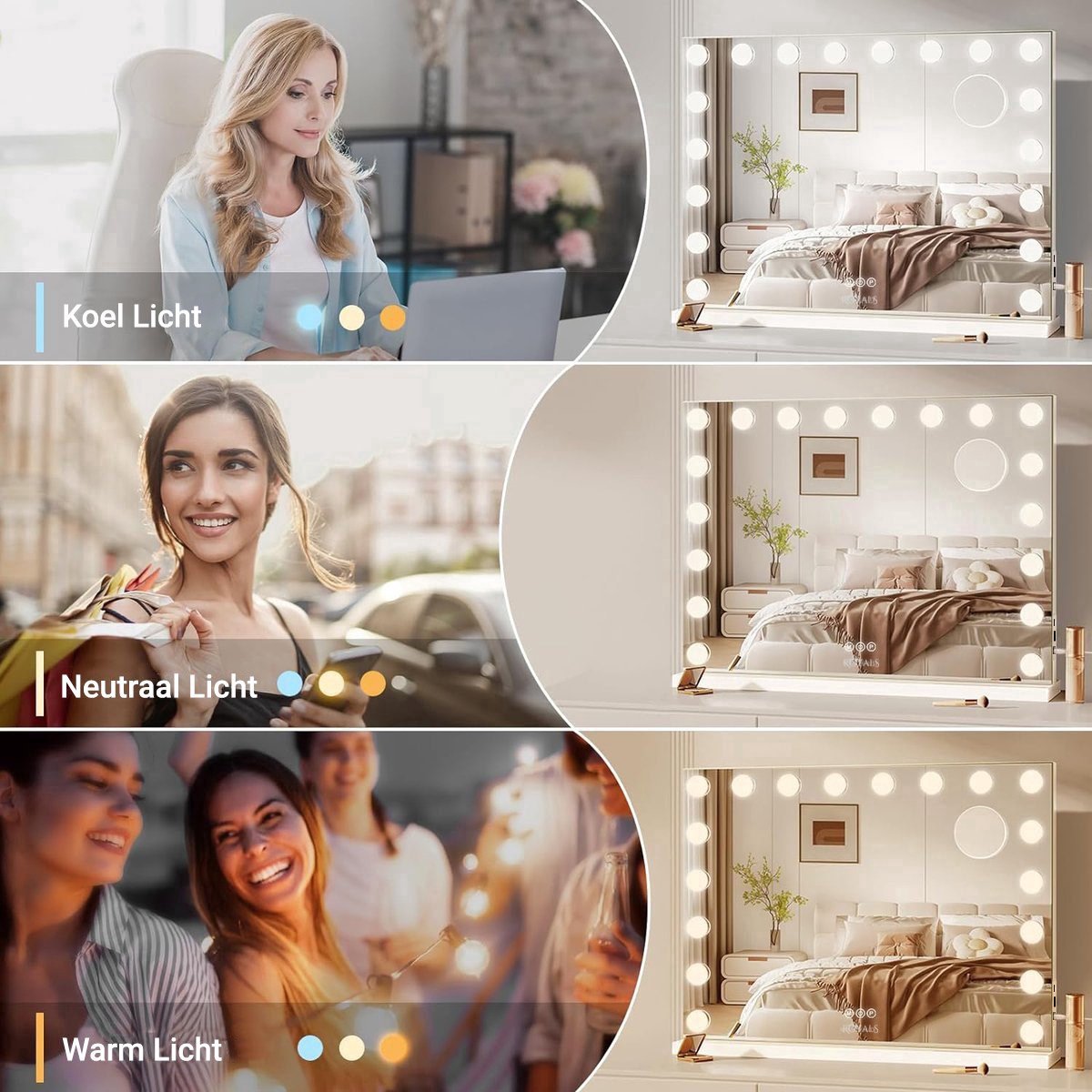 Royals Hollywood make up Spiegel - 80x60CM - 18x Led Lampen