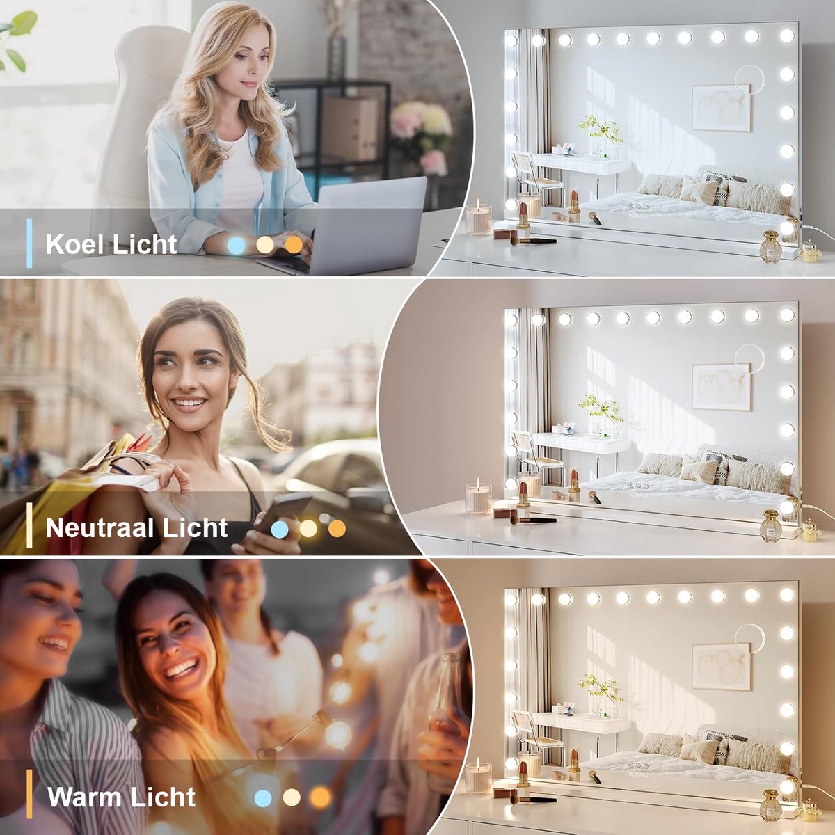 Royals Hollywood make up Spiegel 100x70CM - 20x Led Lampen