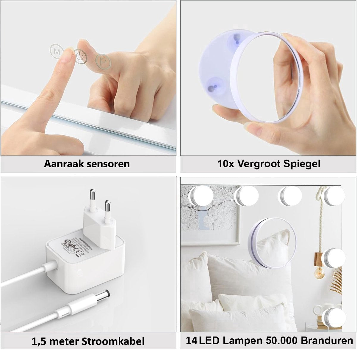Royals Hollywood make up Spiegel - 58x48CM - 15x Led Lampen