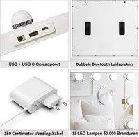 Royals Hollywood make up Spiegel - 58x48CM - Bluetooth - 15x Led Lampen