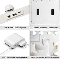 Royals Hollywood make up Spiegel - 80x60CM - Bluetooth - 18x Led Lampen