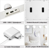 Royals Hollywood make up Spiegel - 100x70CM - Bluetooth - 20x Led Lampen