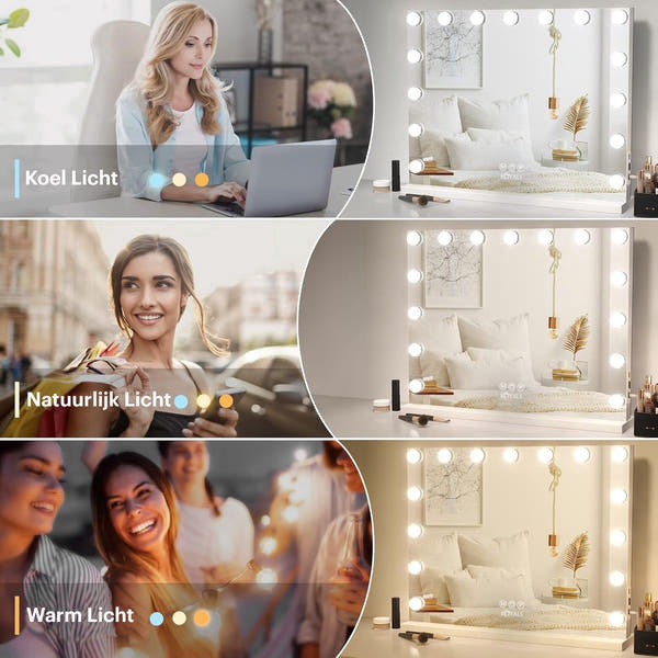 Royals Hollywood make up Spiegel - 58x48CM - Bluetooth - 15x Led Lampen
