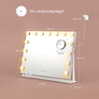 Royals Hollywood make up Spiegel - 63x46CM - 360° Rotatie - 15x Led Lampen