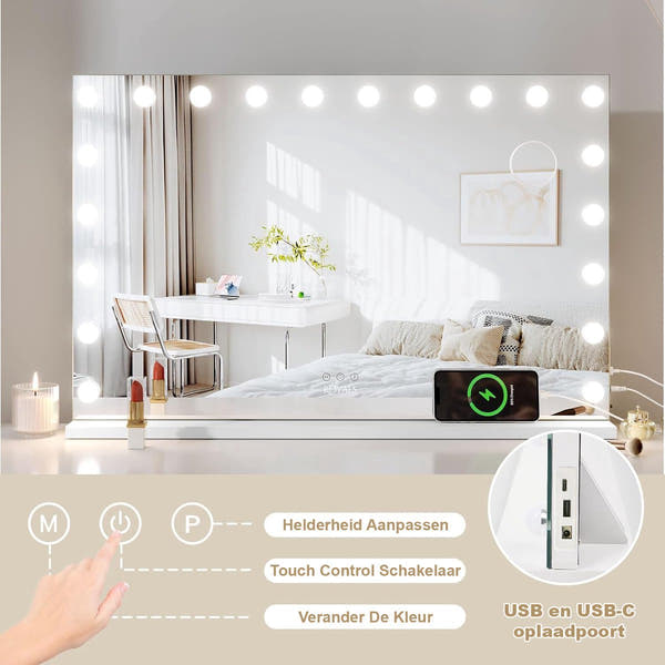 Royals Hollywood make up Spiegel 100x70CM - 20x Led Lampen